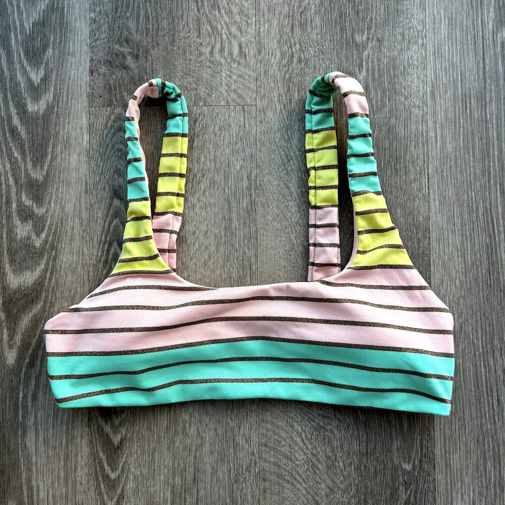 Trina Turk Lurex Stripe Bikini Bralette Top Pastel Stripe Swim Size 6 Pink Teal - Picture 5 of 16